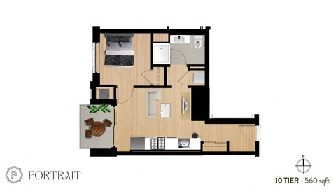 a floor plan of a small apartment with a balcony